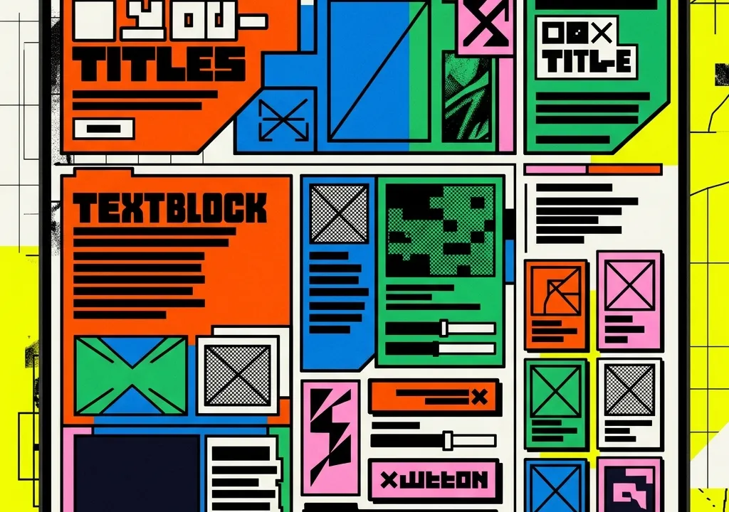 Website layout showcasing neo-brutalism design style with bold black borders and vibrant high-contrast colors