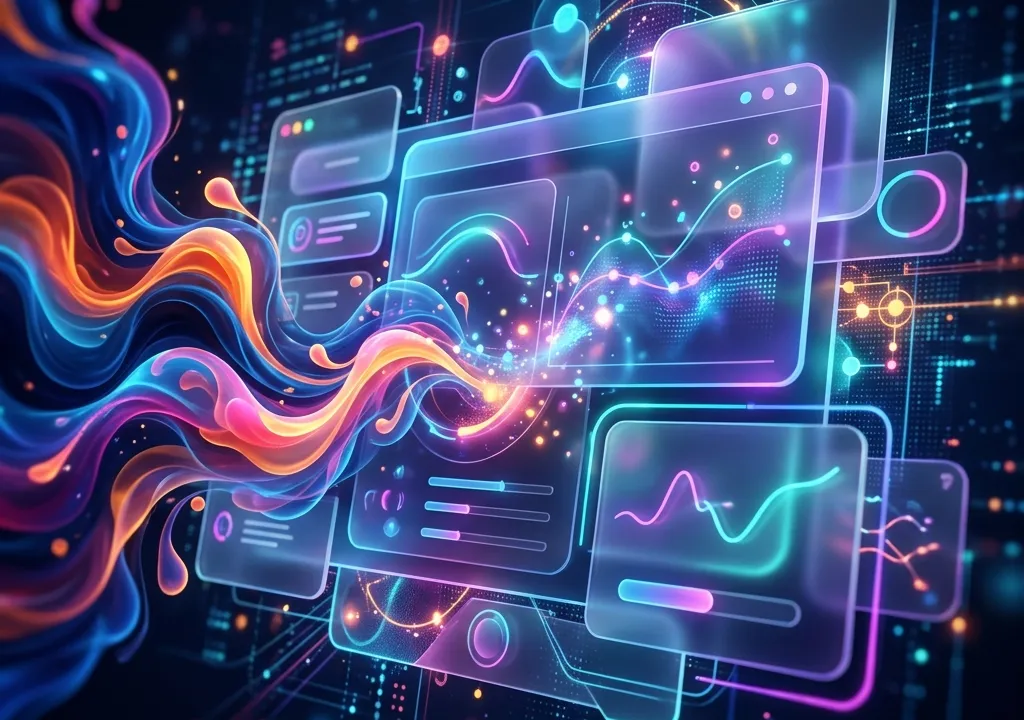 Abstract 3D digital interface representing human emotions and glassmorphism web design