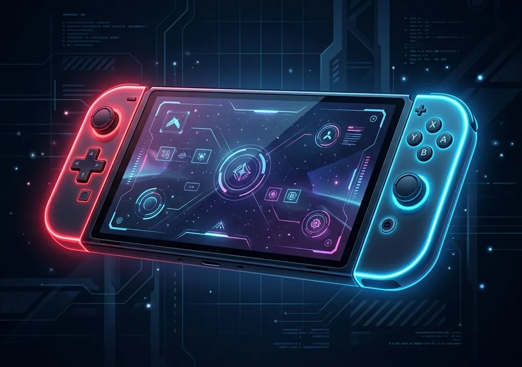 Futuristic sleek handheld gaming console illustration